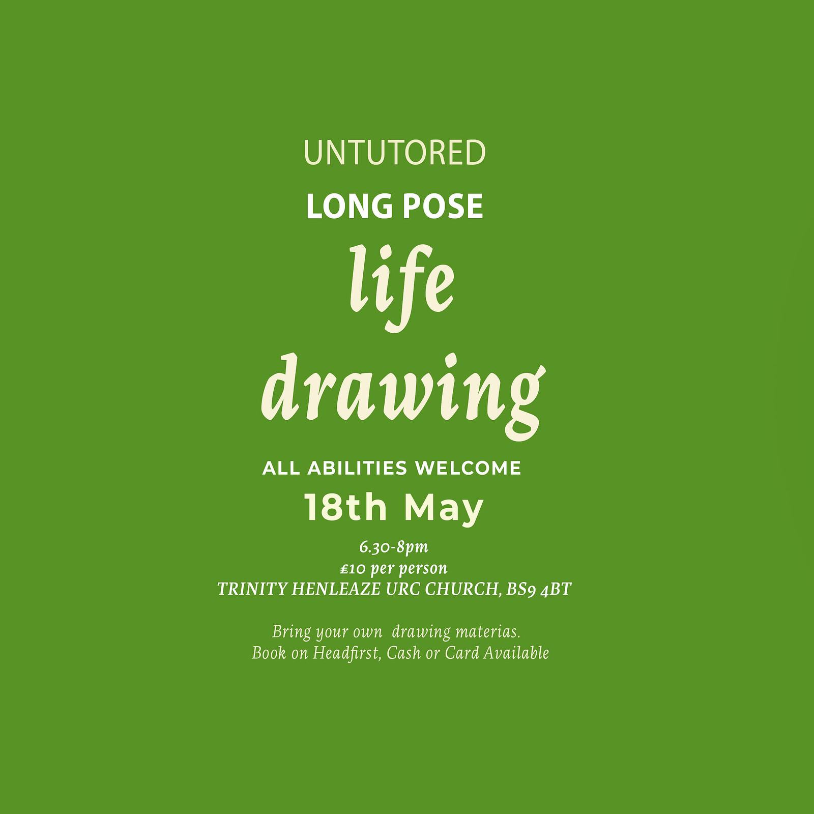 Long Pose Life Drawing Class - Henleaze at Trinity-Henleaze United Reformed Church
