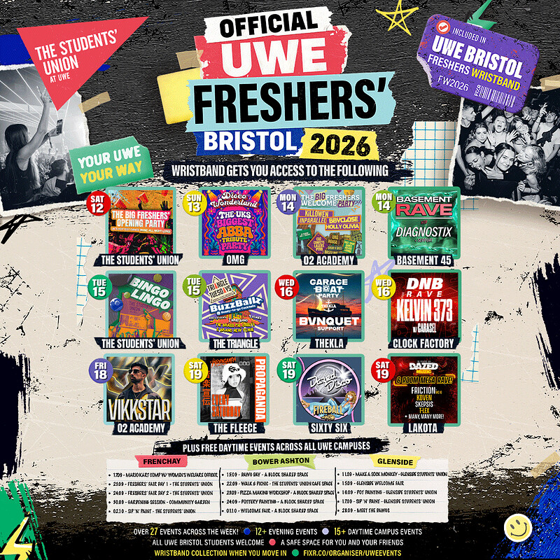 The OFFICIAL UWE Bristol Freshers' Week Wristband 2026 at The Students' Union at UWE