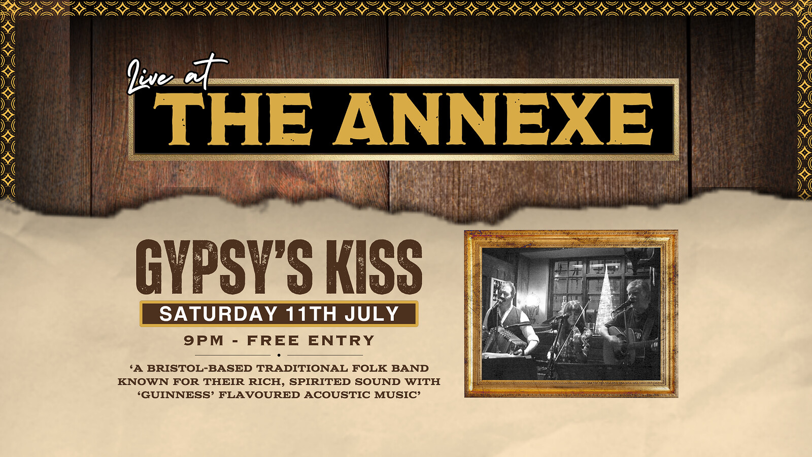 Guinness-flavoured acoustic folk with Gypsy's Kiss at The Annexe Inn