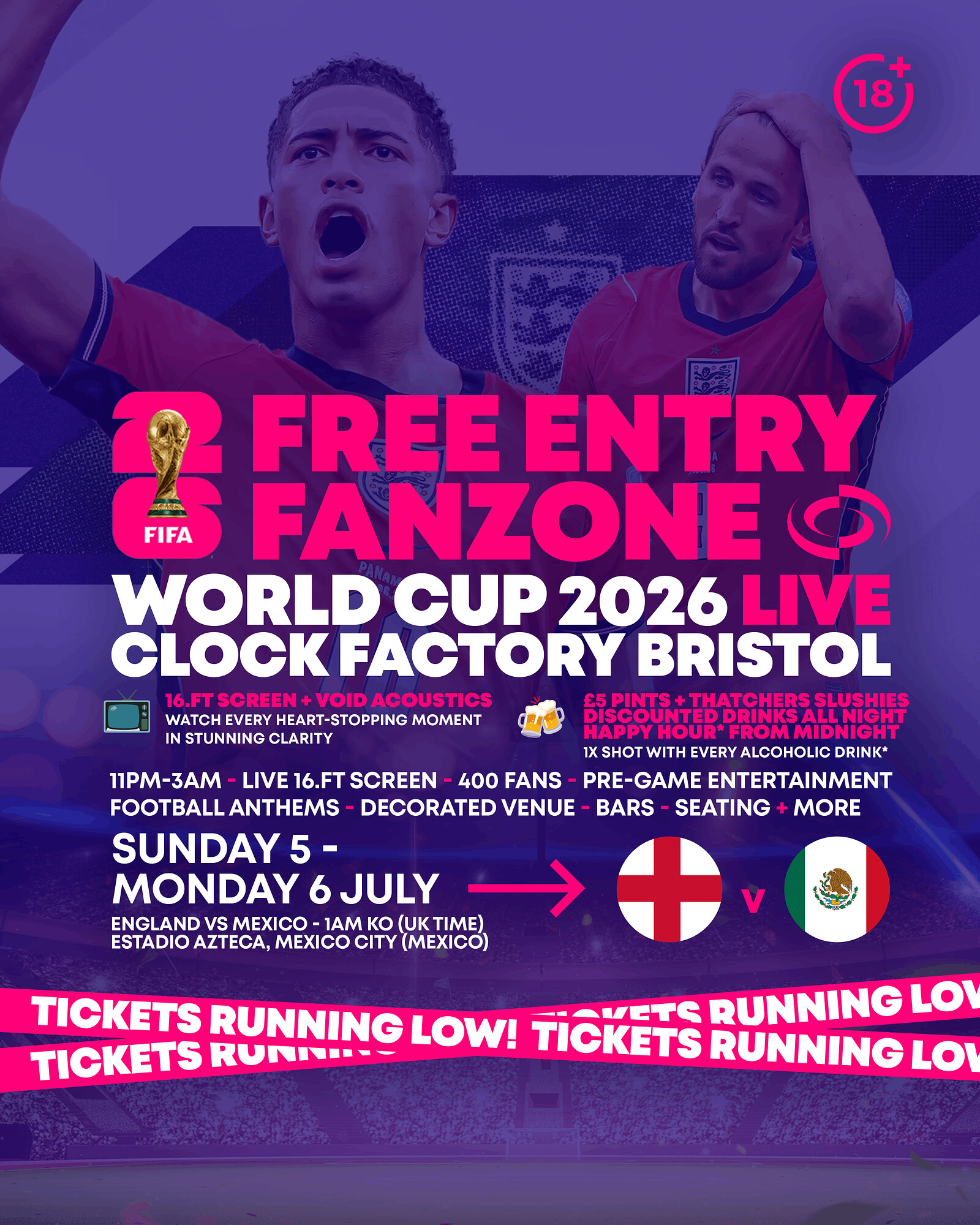 World Cup 2026 – England vs Mexico at Clock Factory