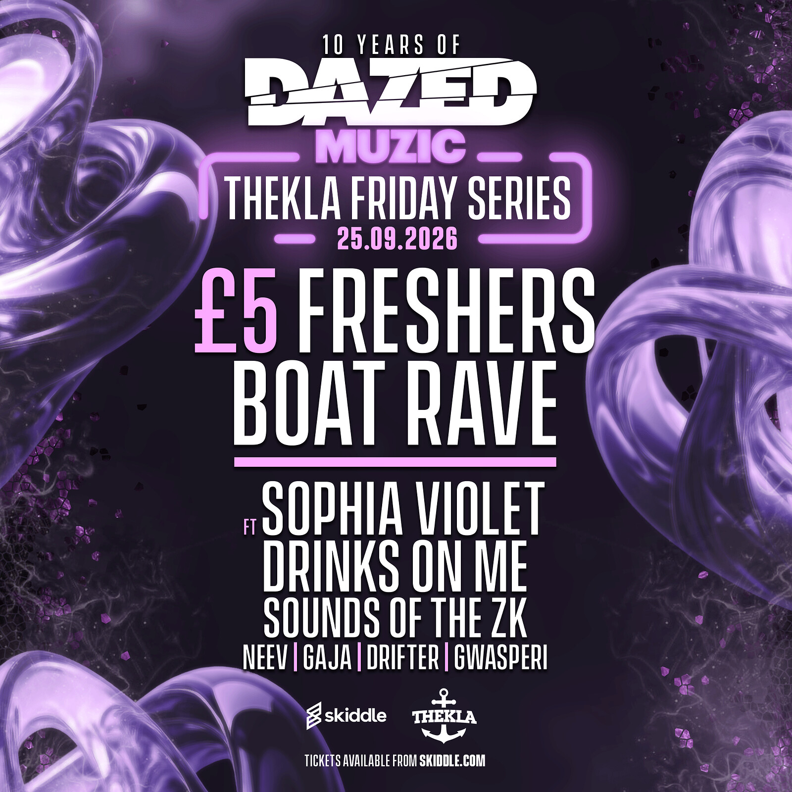 £5 Freshers Boat Rave ft Sophia Violet & Drinks On Me at Thekla