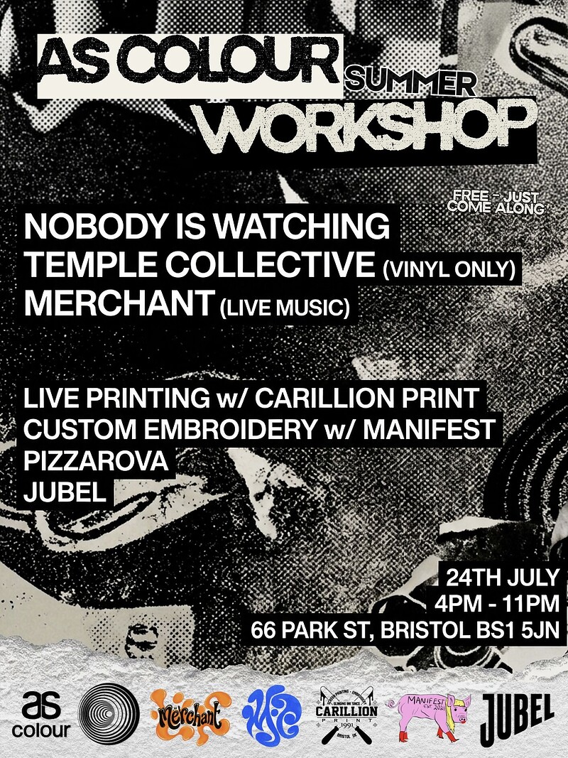 ASCOLOUR X NIW WORKSHOP | SCREEN PRINTING, EMBRIOIDERY, DJS, FOOD & DRINK at AS COLOUR