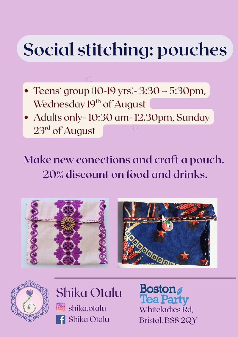 Teens' social stitching: pouches at Boston Tea Party