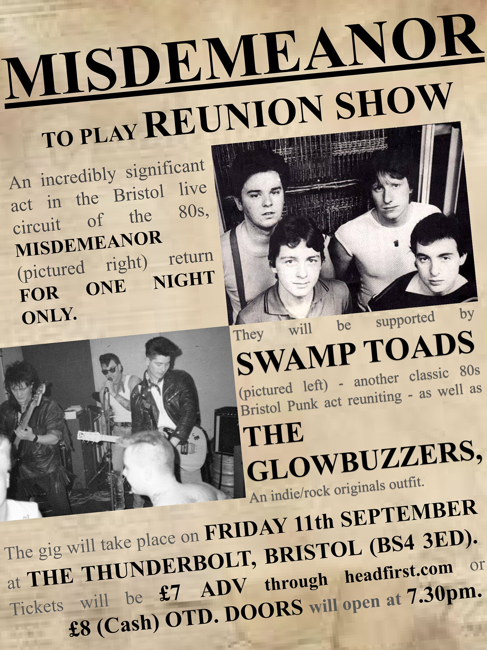 MISDEMEANOR *REUNION SHOW* + The Swamp Toads + The Glowbuzzers at The Thunderbolt