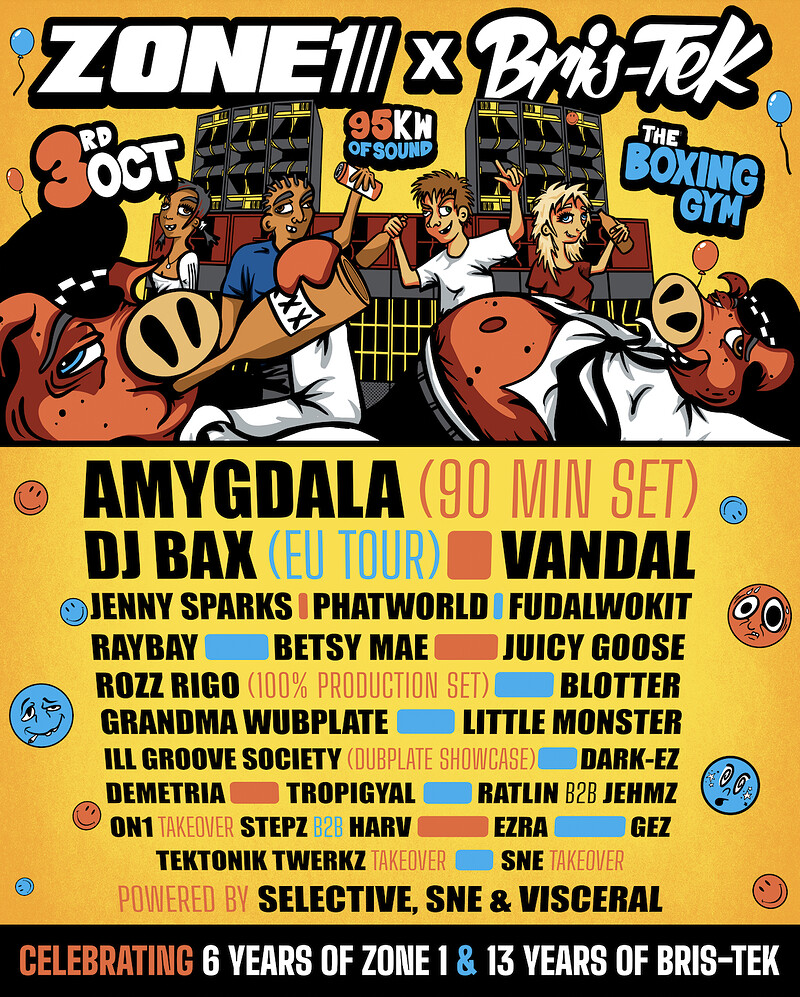 ZONE 1 x BRIS-TEK / AMYGDALA, DJ BAX, JENNY SPARKS, VANDAL at The Boxing Gym