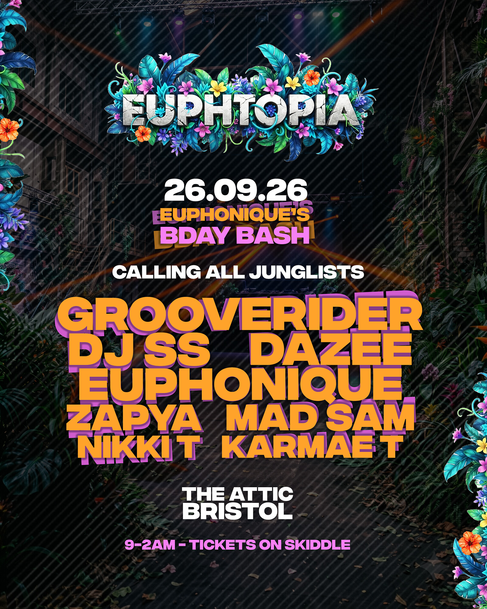 EUPHTOPIA - Euphonique Bday Bash w/ Grooverider, DJ SS + MORE at The Full Moon & Attic Bar