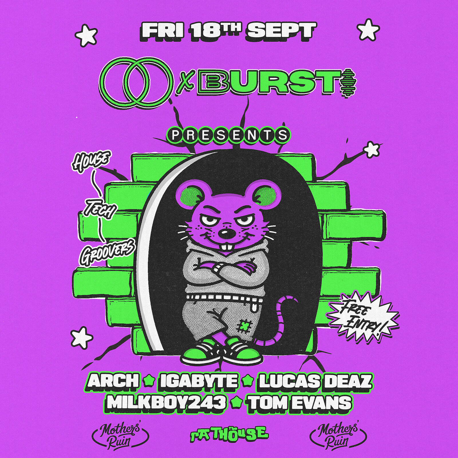 Close Quarters x Burst Radio: Arch, Igabyte, Lucas Deaz, MilkBoy243 + more at The Mothers Ruin