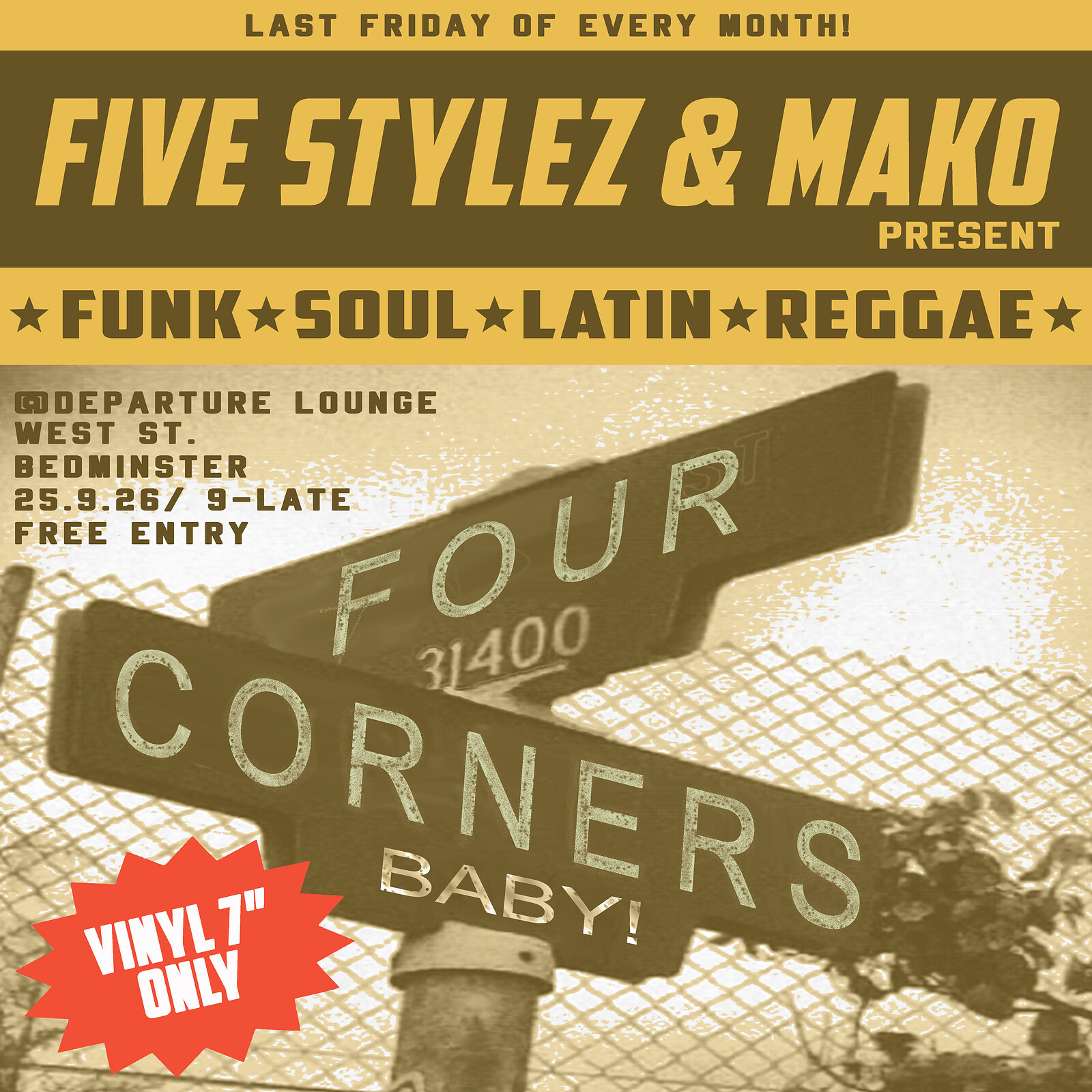 FOUR CORNERS: Funk, Soul, Latin & Reggae on 45 at Departure lounge