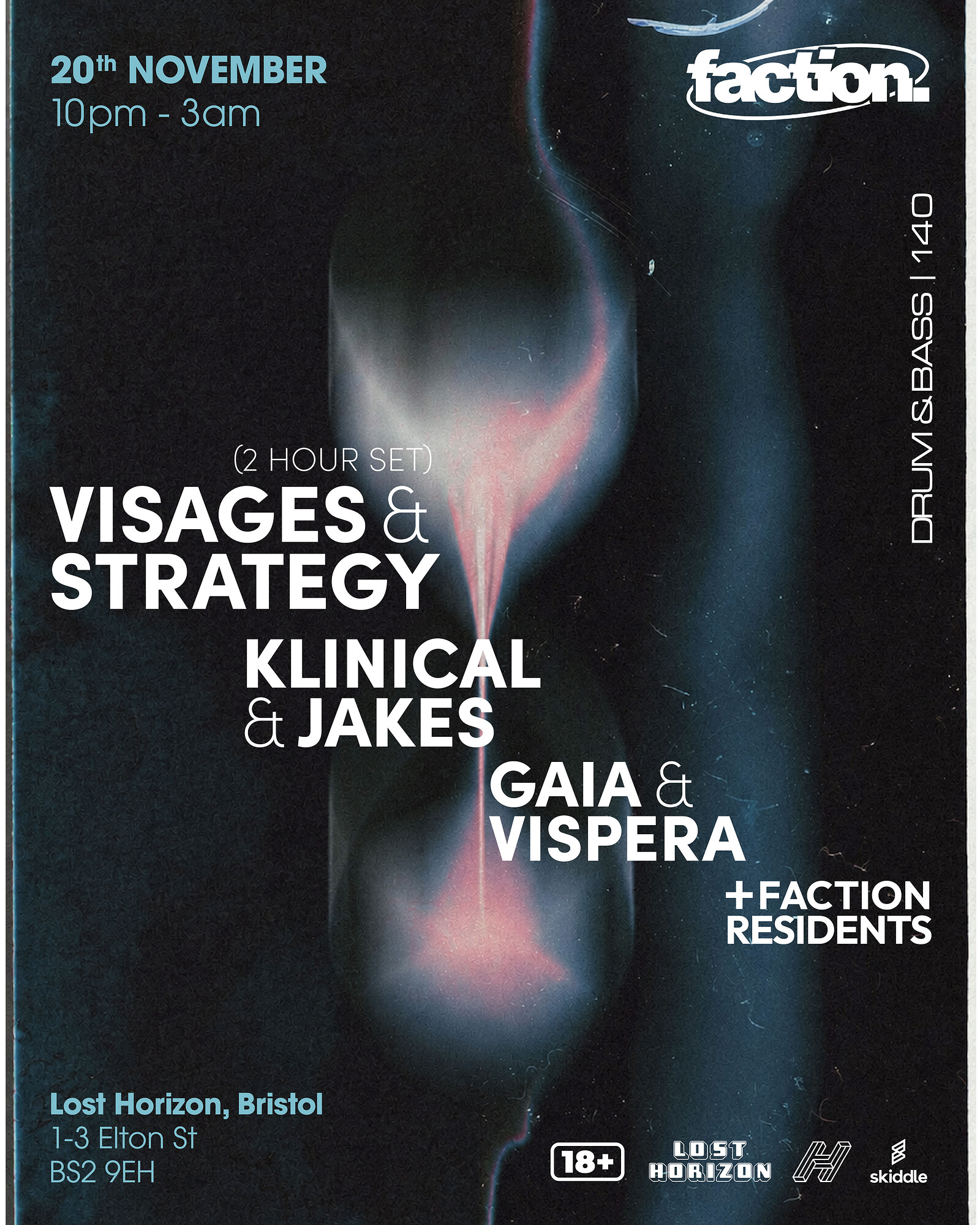 Faction Presents: Visages & Strategy  + Klinical & more at Lost Horizon