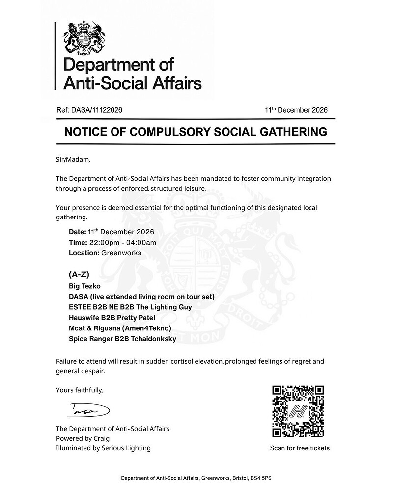 The Department of Anti Social Affair's Compulsory Social Gathering at Green Works