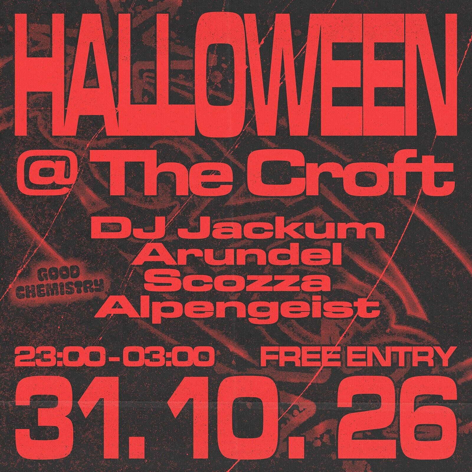 Psyked Halloween: DJ Jackum, Arundel, Scozza + Alpengeist at The Croft