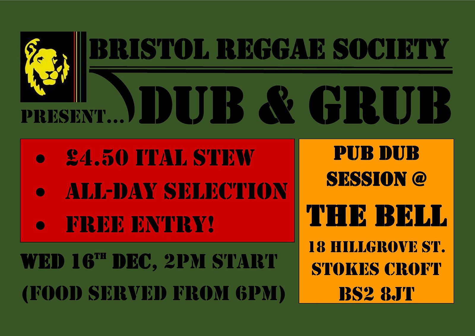 Reggae Society's Dub & Grub at The Bell