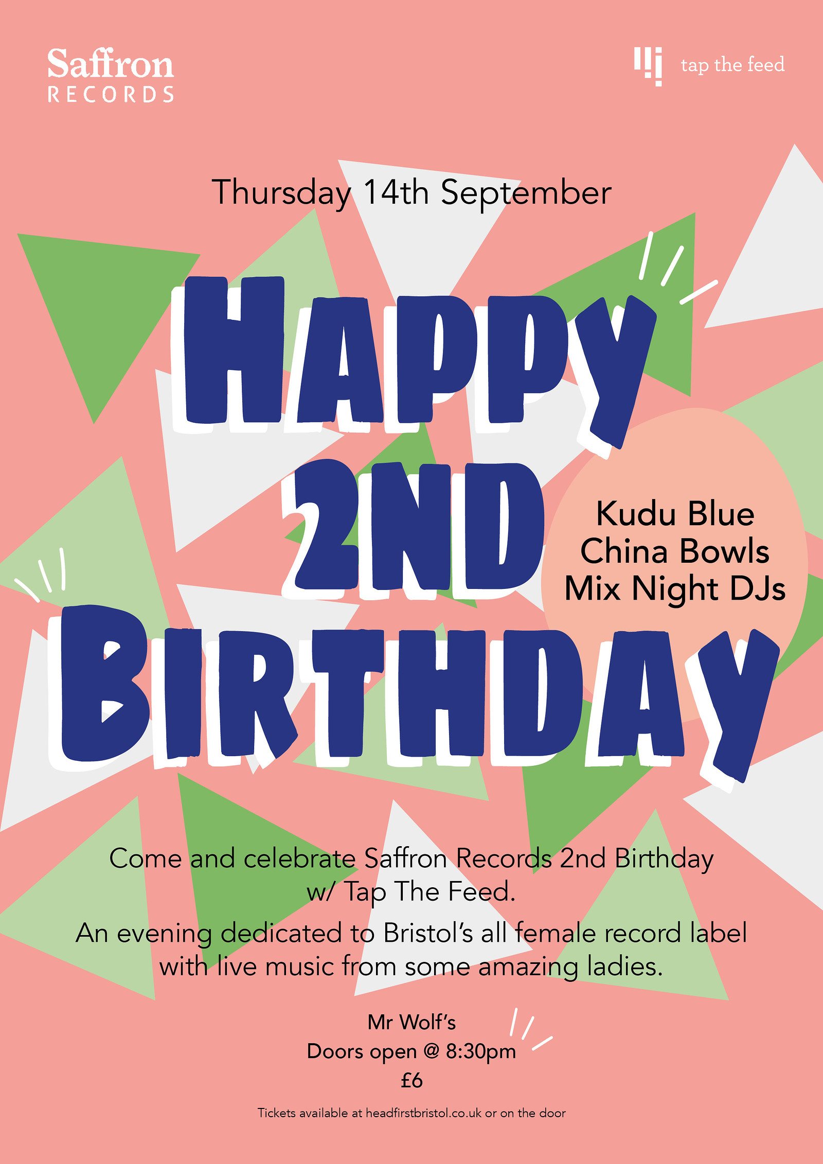 Saffron Records 2nd Birthday with Tap The Feed at Mr Wolfs