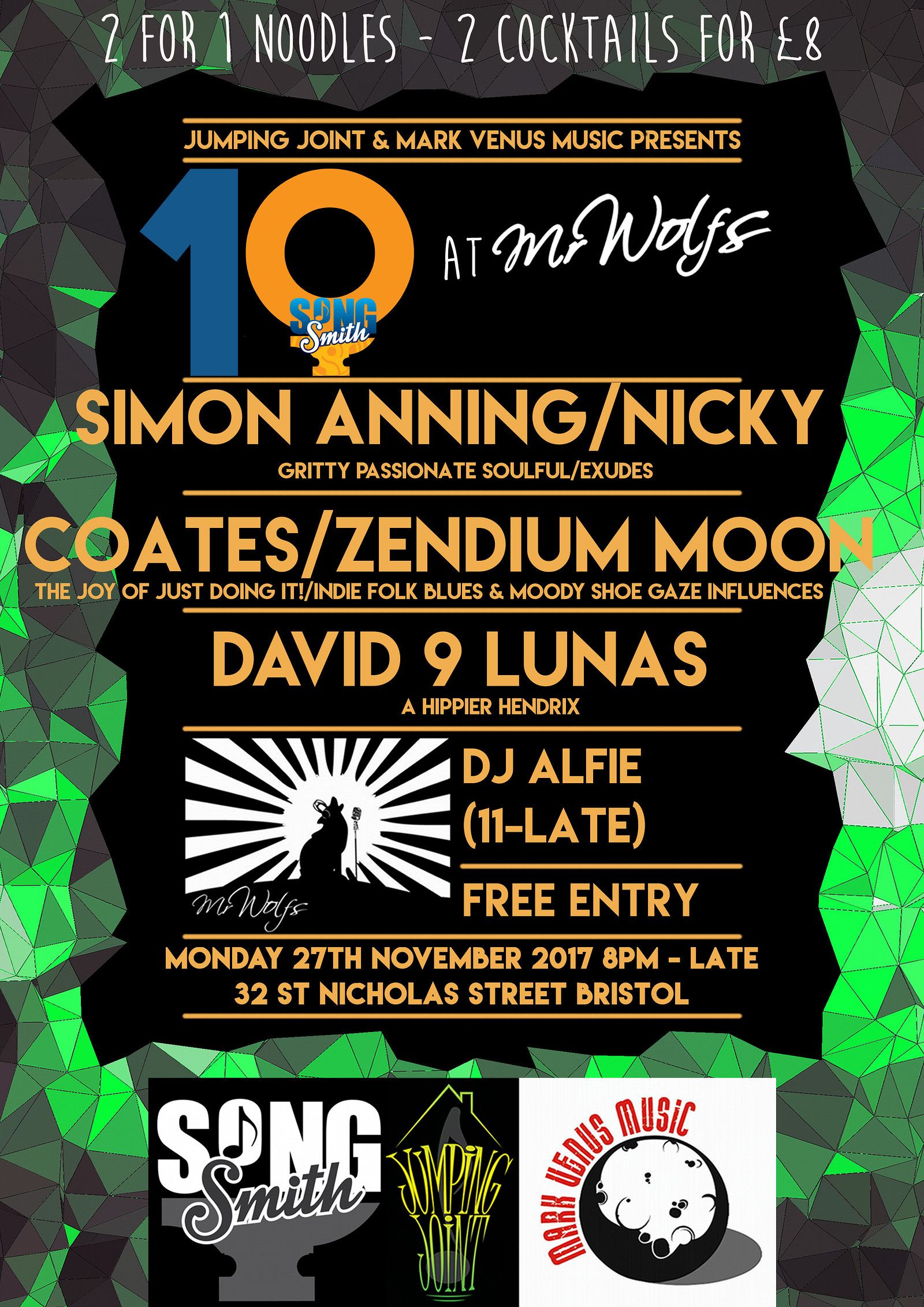 SongSmith w/ Nicky Coates/Simon Anning/Zendium Moo at Mr Wolfs