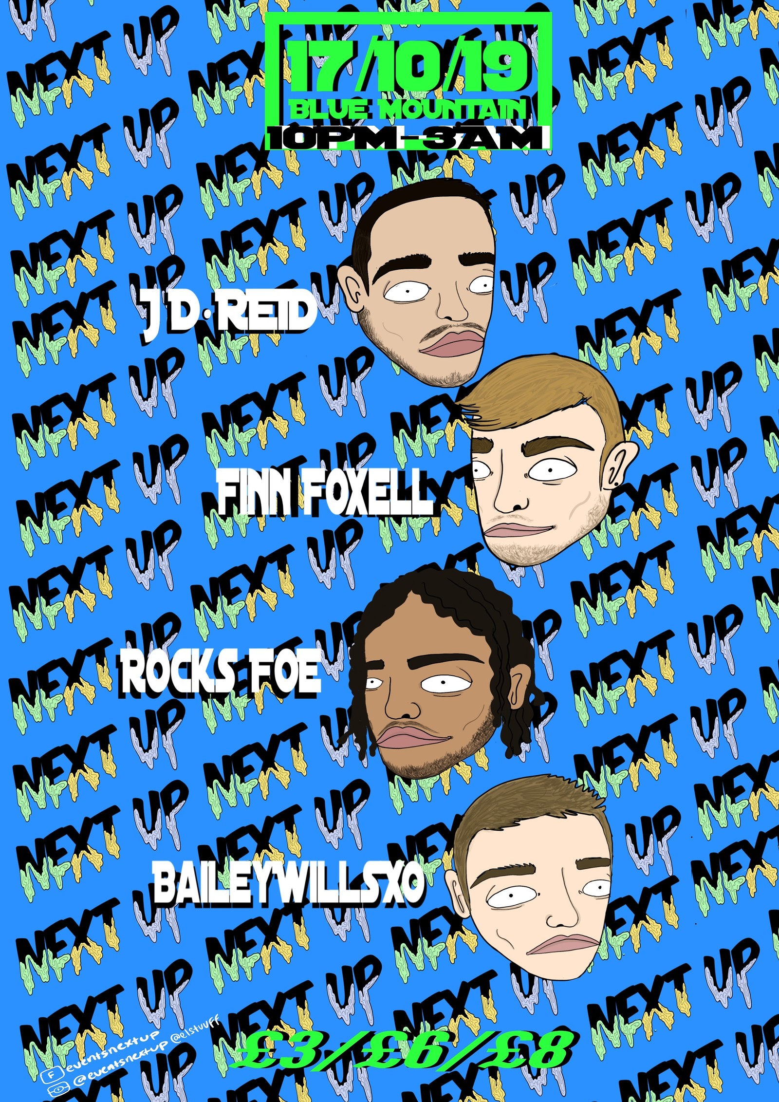 Next Up Presents: JD. Reid, Finn Foxell, Rocks FOE at Blue Mountain