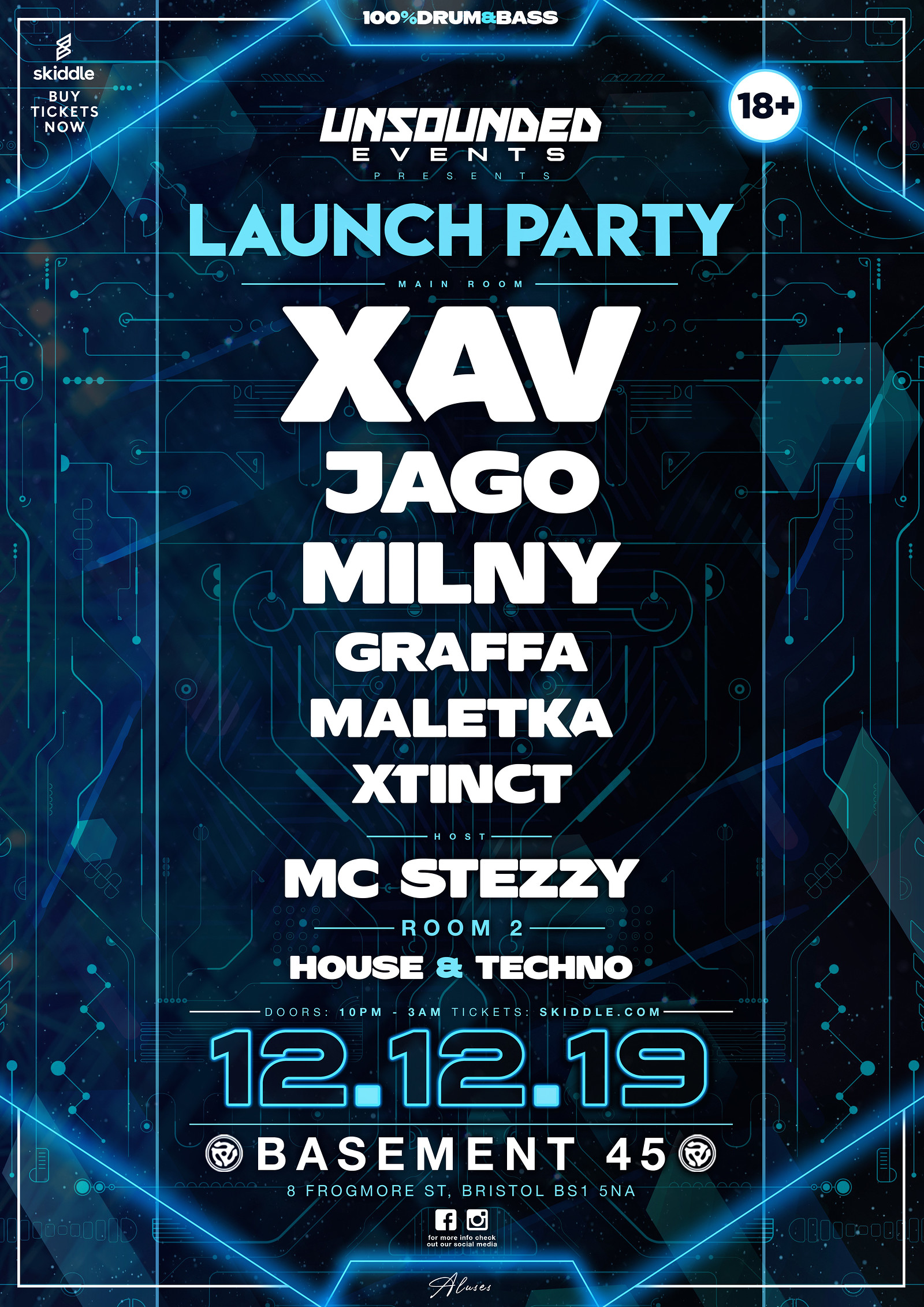 Unsounded Events - Launch Party - XAV, JAGO + MORE at Basement 45