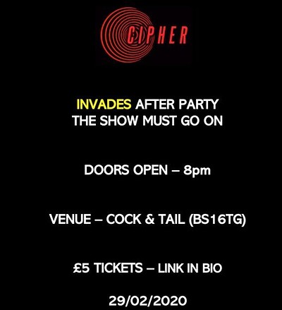 Cipher presents: The show must go on at Cock and Tail (BS1 6TG)