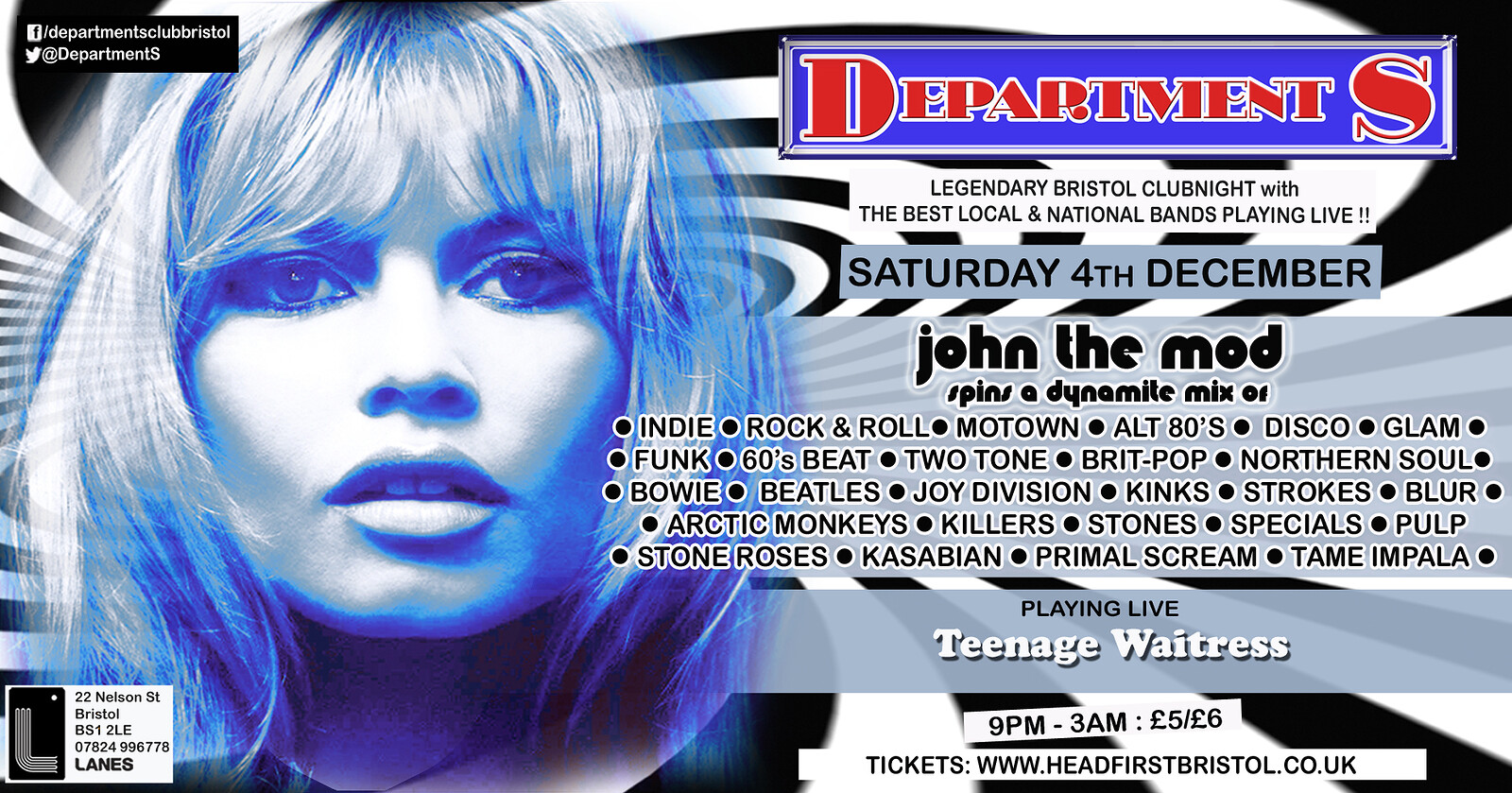 Department S Club Night w/ JTM, Teenage Waitress at The Lanes