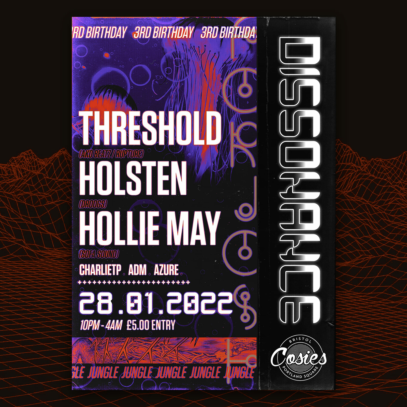 DISSONANCE 3RD BIRTHDAY W/ THRESHOLD, HOLSTEN & HO at Cosies