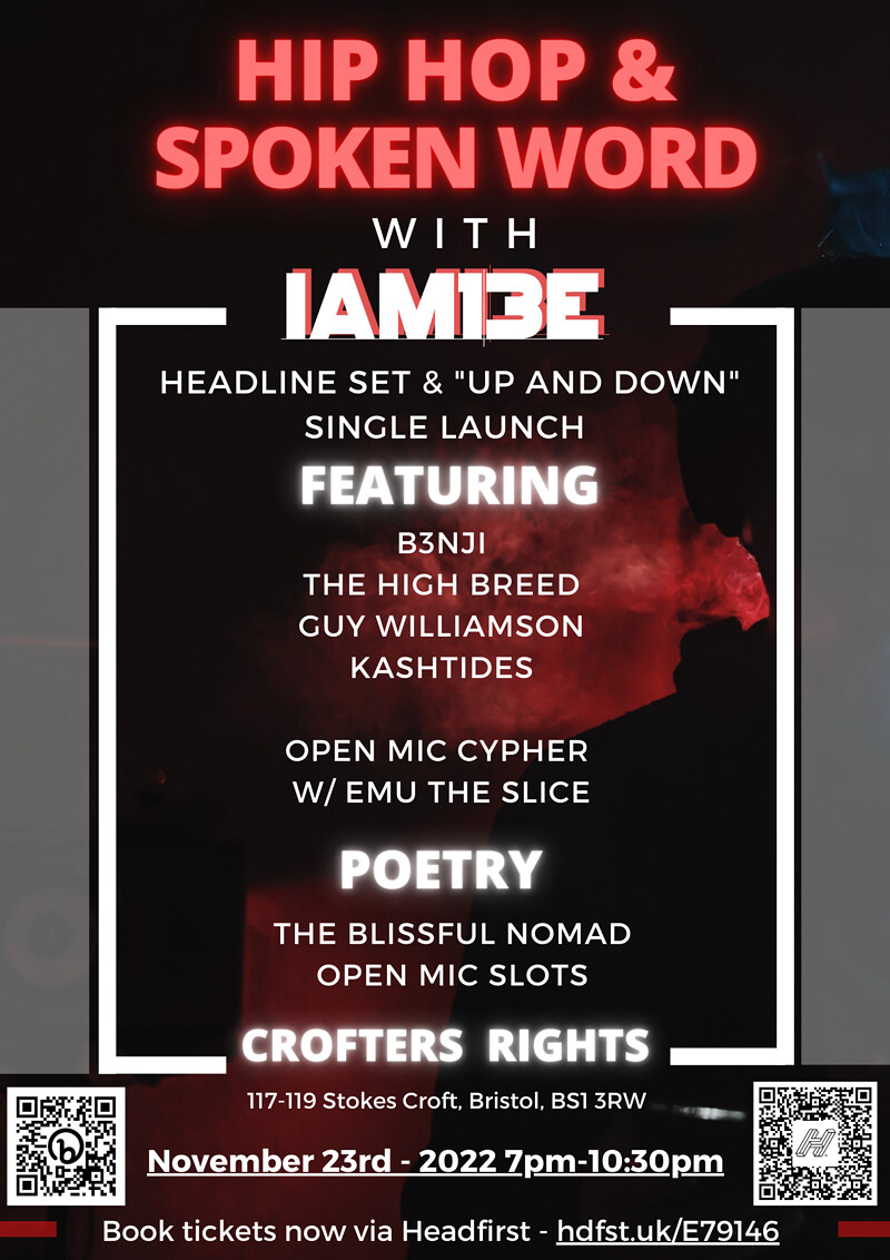 Hip Hop & Spoken Word with iAM13E at Crofters Rights