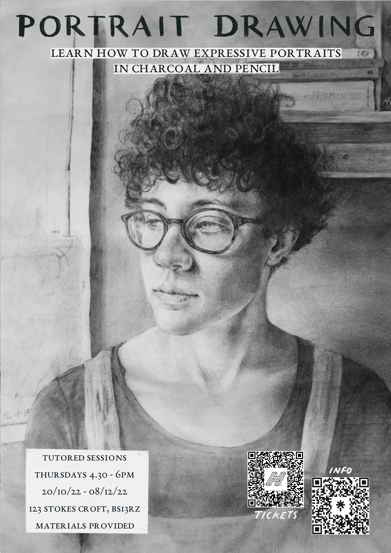 123 Portrait Drawing at 123 Stokes Croft, BS1 3RZ, next to Elemental Bakery