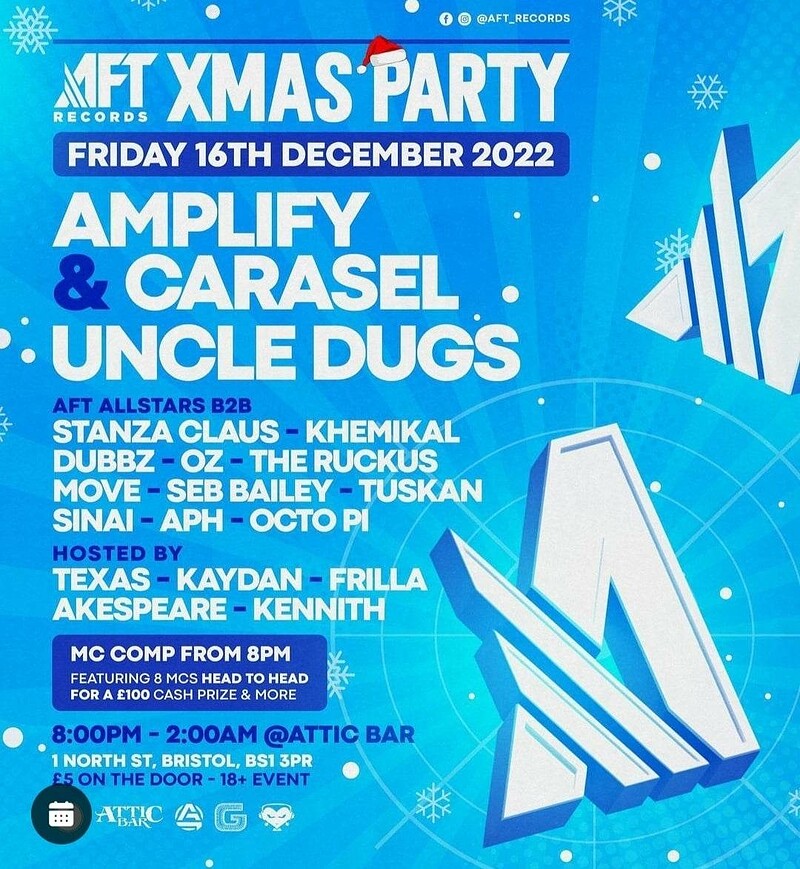 AFT RECORDS XMAS PARTY Ft. AMPLIFY & CARASEL at The Attic Bar