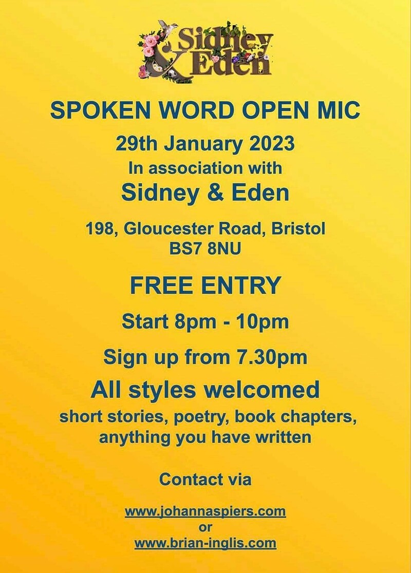 Spoken Word Open Mic FREE ENTRY at Sidney & Eden