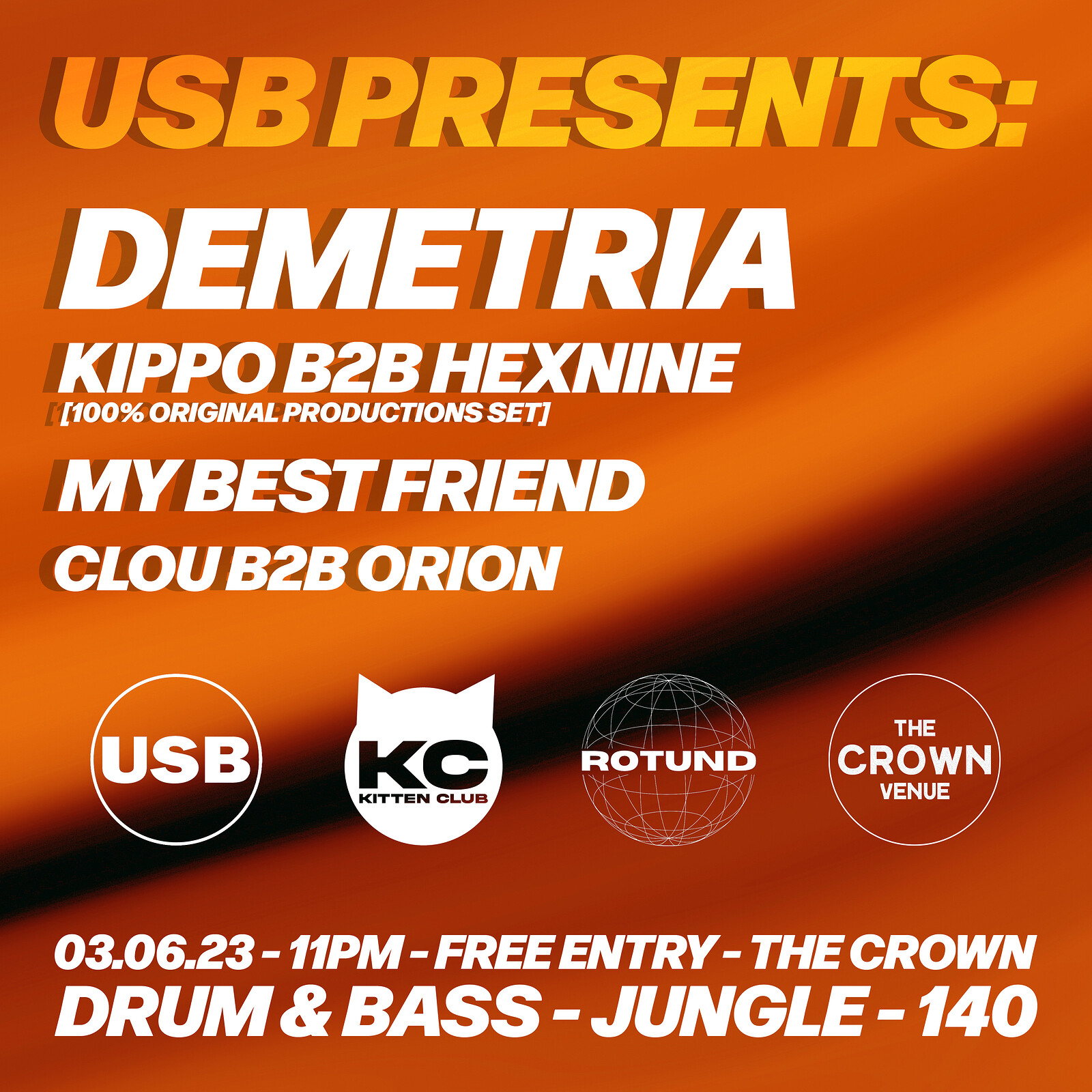 USB Presents: Demetria // Kippo b2b Hexnine at The Crown