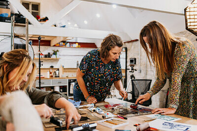 Linoprinting multicolour prints Workshop at Prior Shop, Cabot Circus
