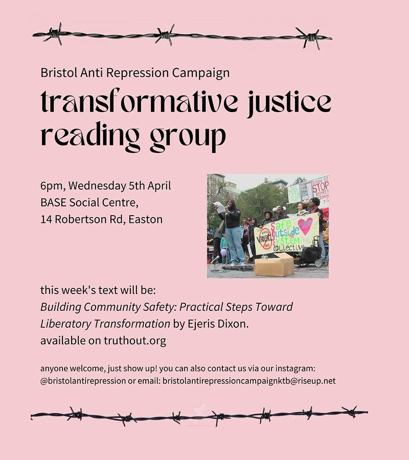 Transformative Justice Reading Group at BASE Social Centre, 14 Robertson Rd, Easton