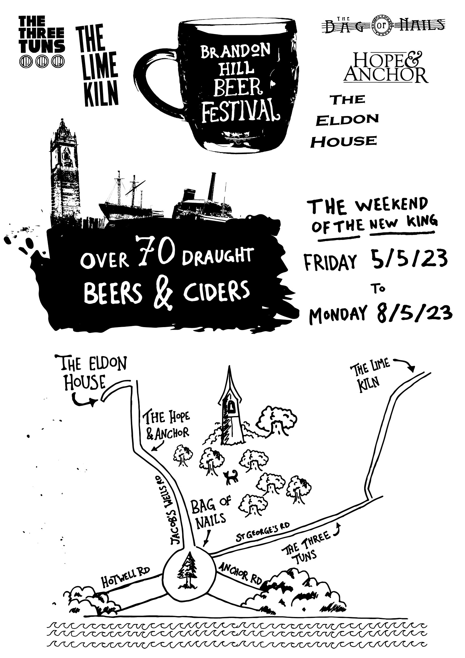 Brandon Hill Beer Festival at Lime Kiln, Three Tuns, Bag O Nails, Hope & Anchor & Eldon House