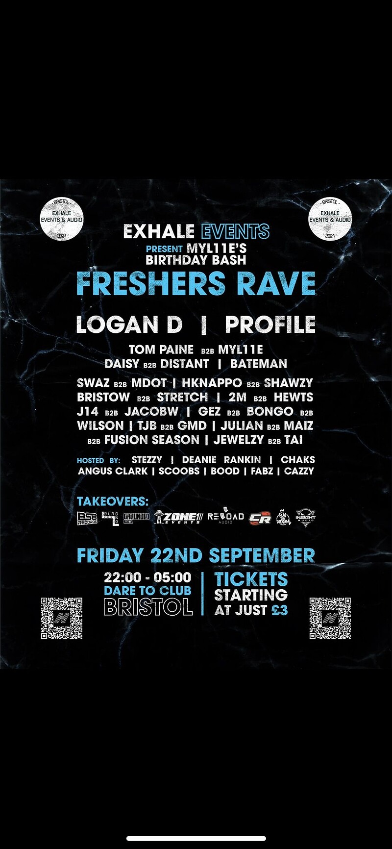 THE EXHALE FRESHERS RAVE W/ LOGAN D & PROFILE at Dare to Club