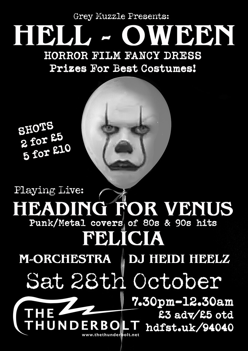 HELL:HALLOWEEN PARTY w/Heading For Venus + Felicia at The Thunderbolt