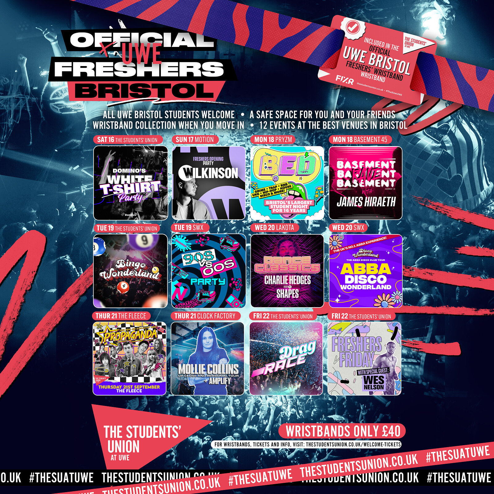 The OFFICIAL UWE Bristol Freshers' Week Wristband at Multiple Venues