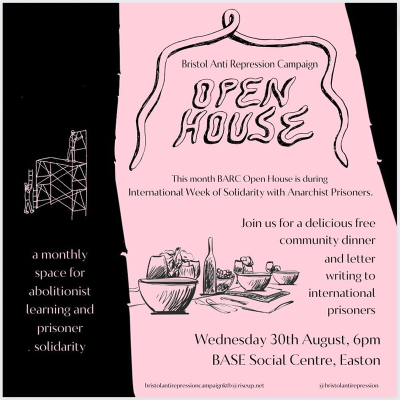 Community Dinner for Anarchist Prisoner Week at BASE Social Centre, 14 Robertson Rd, Easton