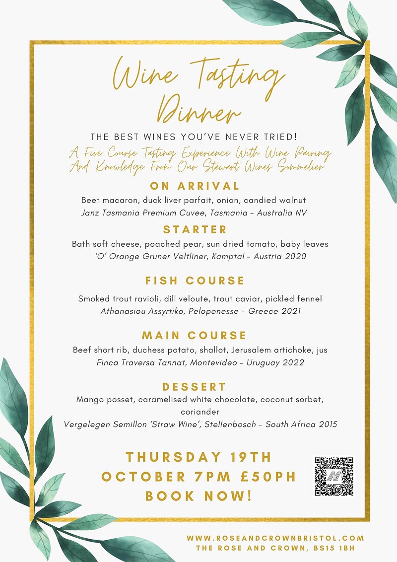 Sommelier Wine Dinner at The Rose and Crown