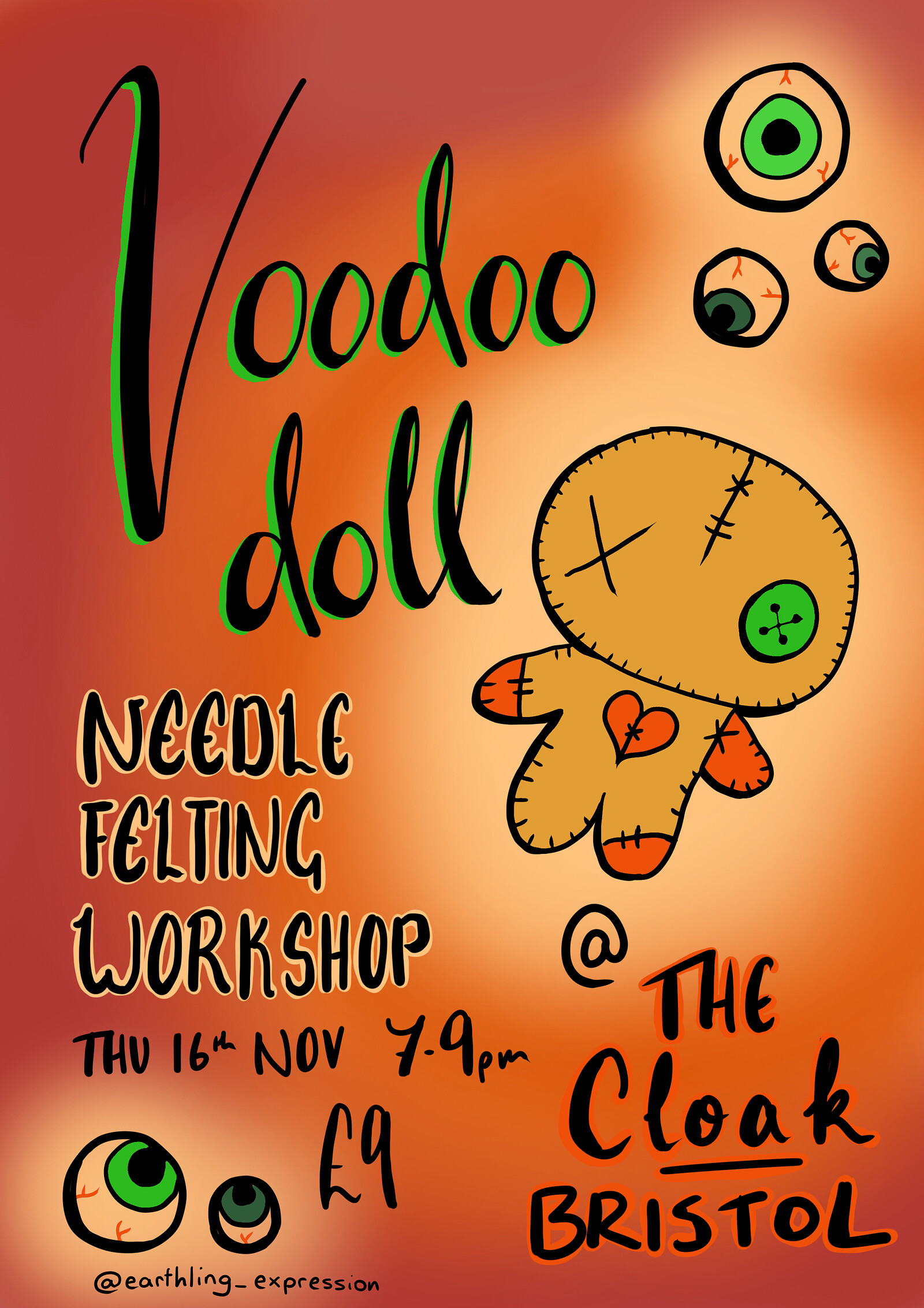 Voodoo Doll Needle Felting Workshop at Cloak