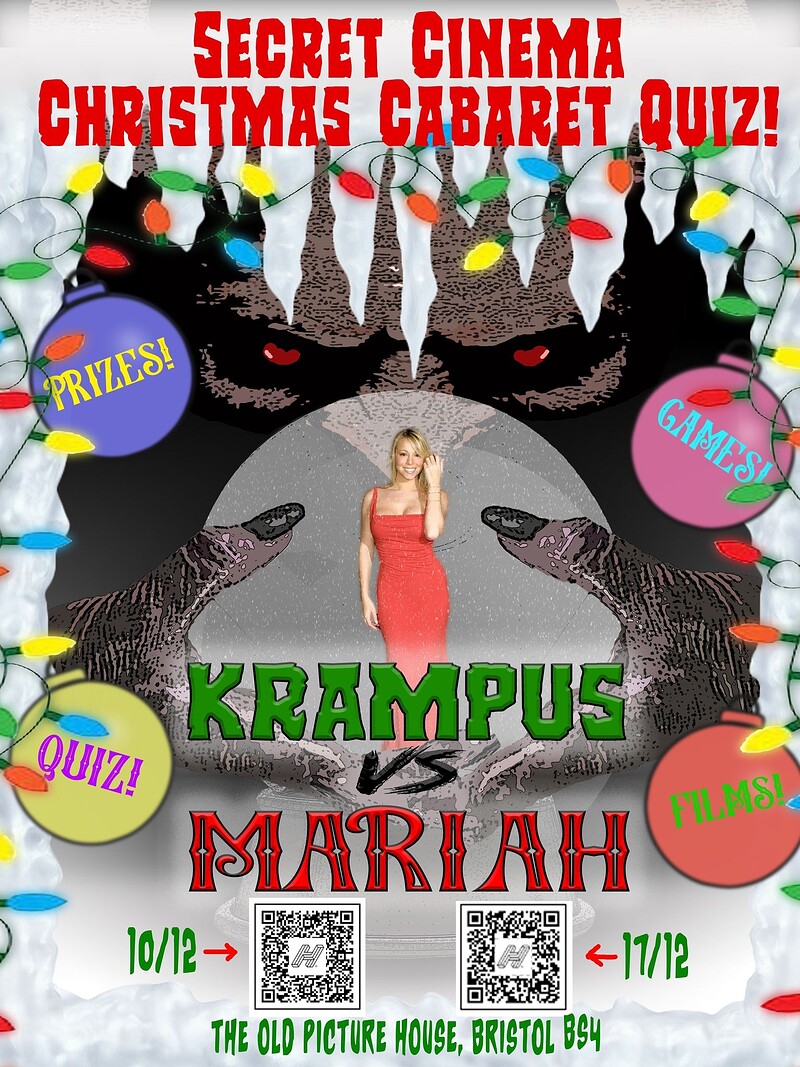 Mariah Vs Krampus xmas cinematic games show quiz at The Old Picture House, 7 Winton St, Totterdown, BS4