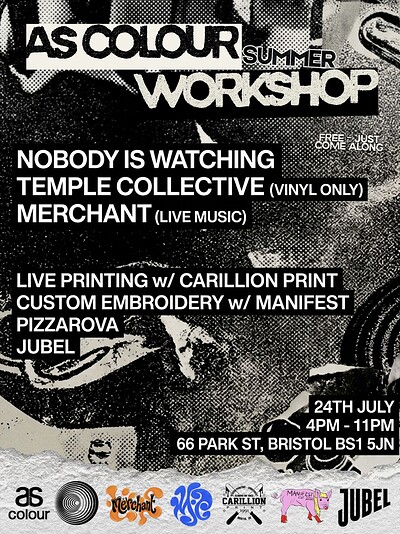 ASCOLOUR X NIW WORKSHOP | SCREEN PRINTING, EMBRIOIDERY, DJS, FOOD & DRINK at AS COLOUR