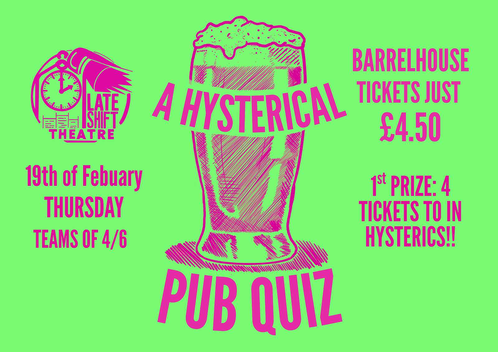 ‘In Hysterics’ Pub Quiz - 19th Feb at Barrelhouse