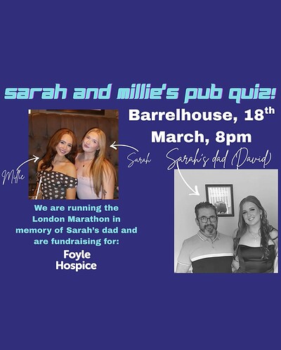 Sarah and Millie's Marathon Fundraising Pub Quiz at Barrelhouse