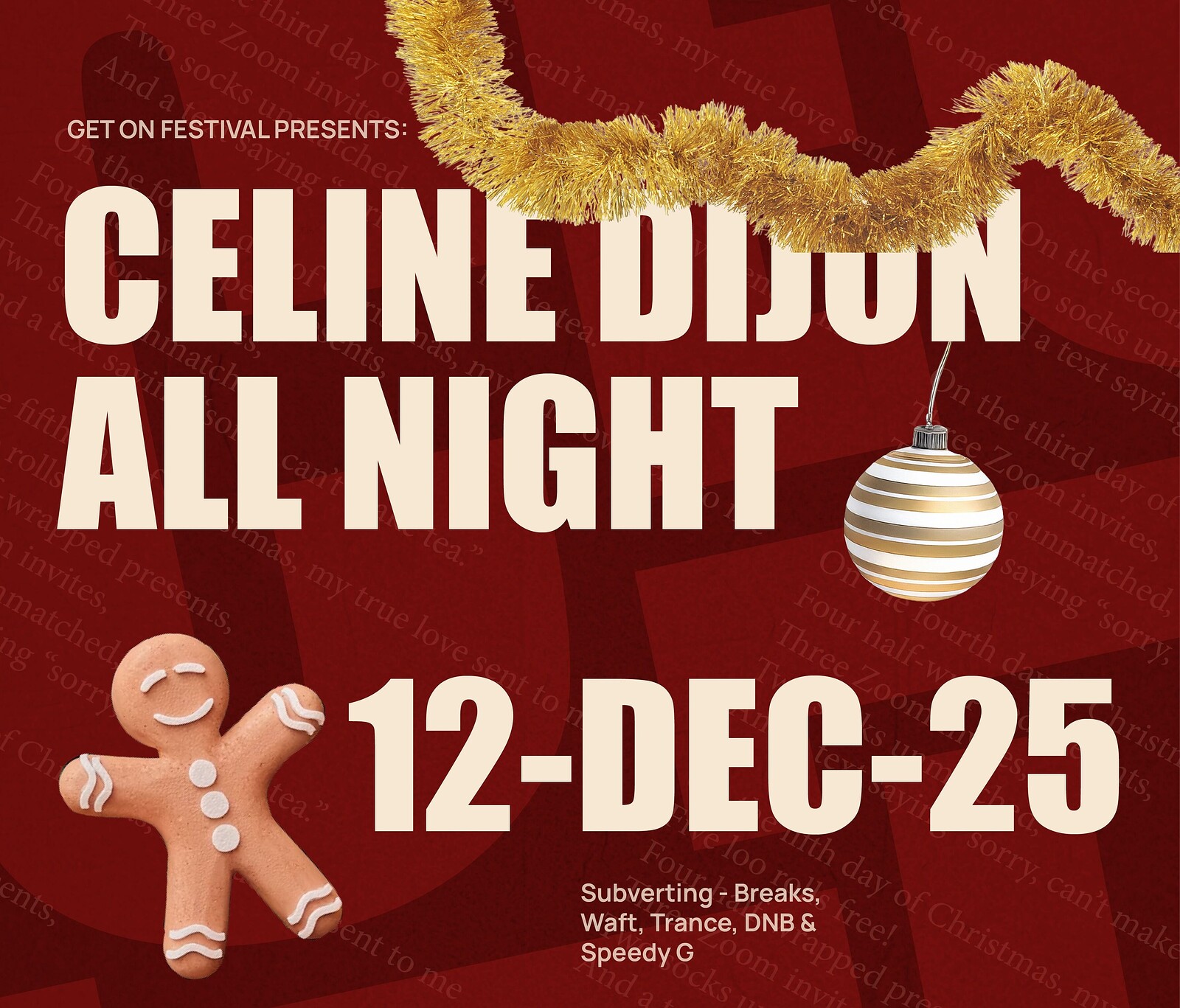 GET ON PRESENTS: CELINE DIJON XMAS BASH IV at Basement 45