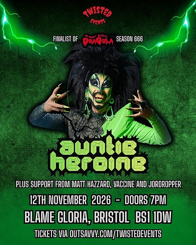 Horror Icons Tour with Dragula Season 6 Finalist, Auntie Heroine at Blame Gloria Bristol