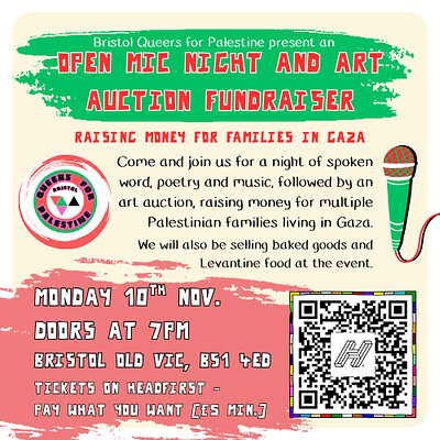 Open Mic Night and Art Auction for Gaza at Bristol Old Vic