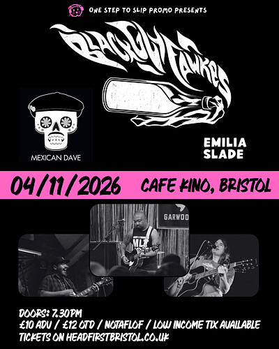 Black Guy Fawkes + Mexican Dave + Emilia Slade at Cafe Kino