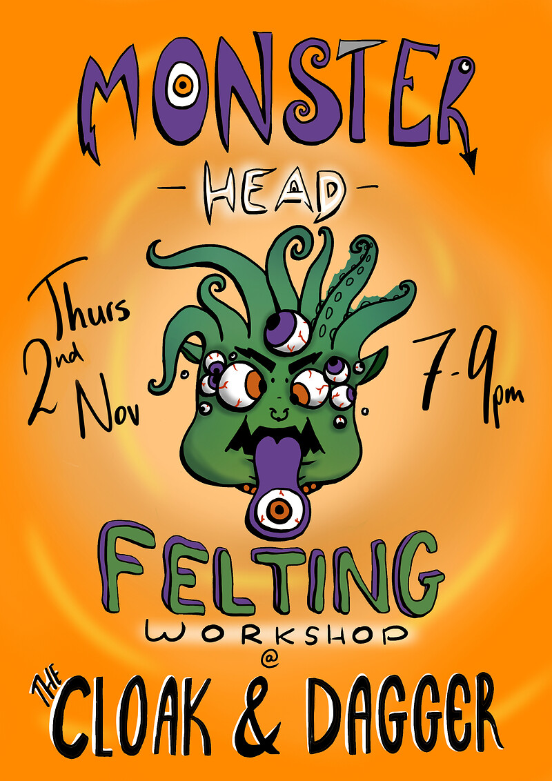 Monster Head Needle Felting Workshop at Cloak