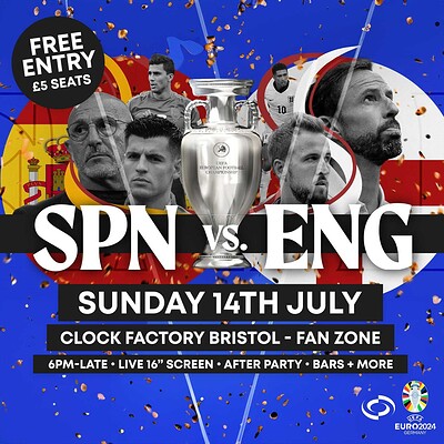 Euros 2024 Final - England vs Spain at Clock Factory