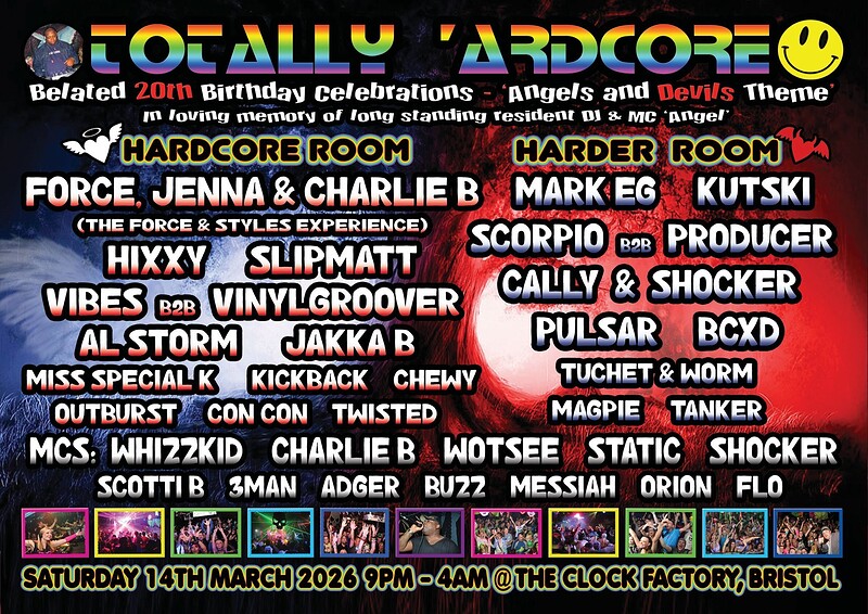 TOTALLY ‘ARDCORE 20th birthday celebrations at Clock Factory