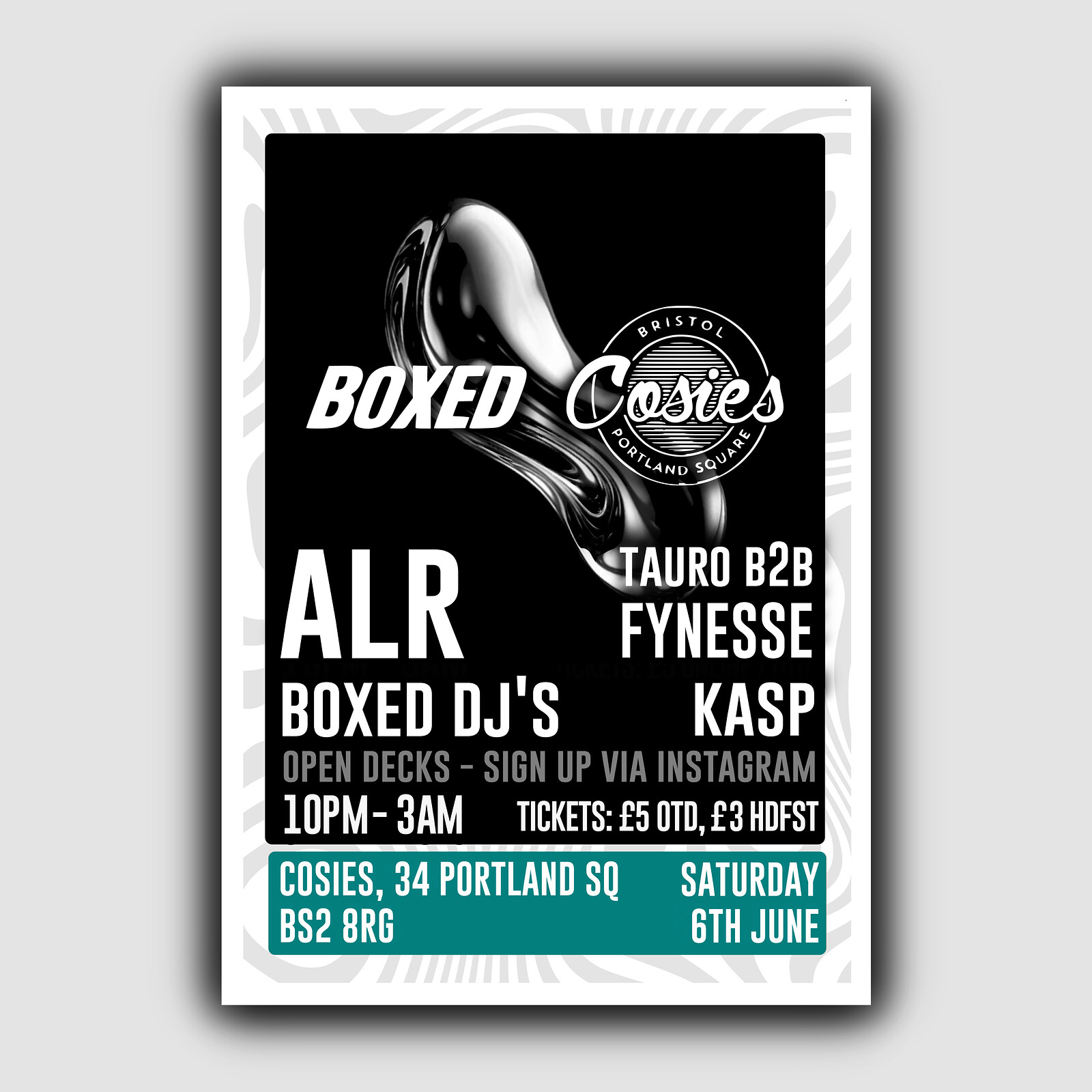 Boxed x Cosies w/ ALR, Tauro B2B Fynesse, Kasp + OPEN DECKS at Cosies