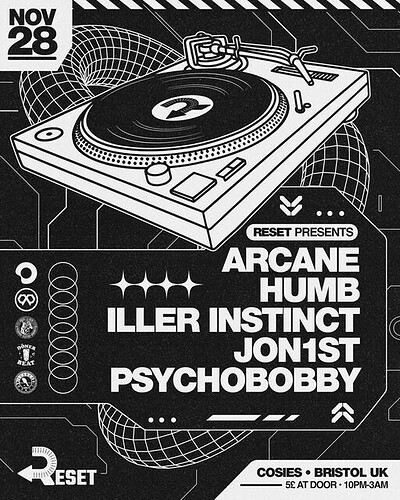 Reset Presents Arcane, Humb, Iller Instinct, Jon1st, PsychoBobby at Cosies